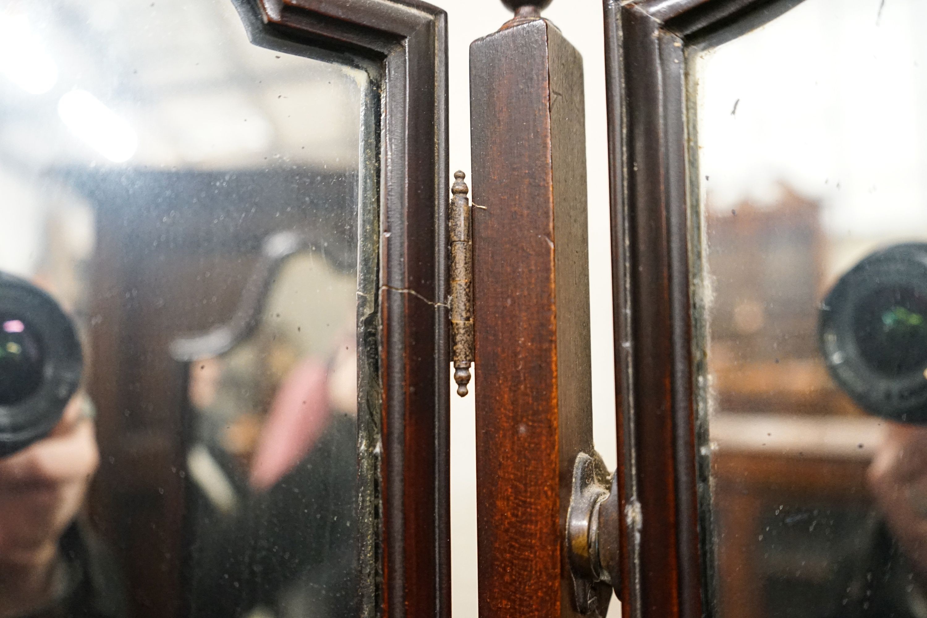 A 1930's walnut triptych dressing table mirror, height 75cm